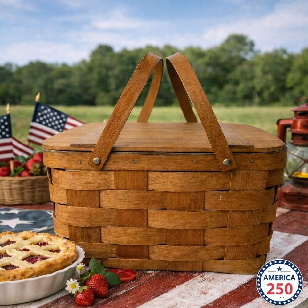 Basketville Pie Carrier Basket VTG Rustic Kitchen Storage Woven Hickory Decor